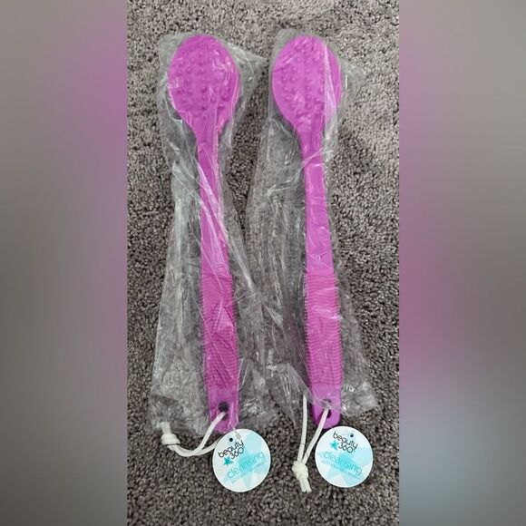 Beauty 360 long Handle Back Body Shower Brush Exfoliates Soft Bristles x2 NEW - Picture 2 of 2